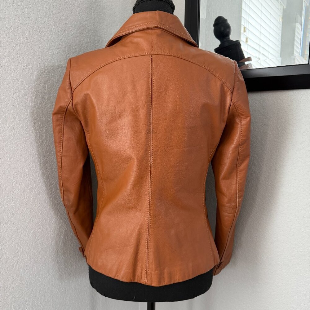 VINTAGE 70s Casual Corner Cognac Brown Leather Jacket XS/S - Picture 6 of 16
